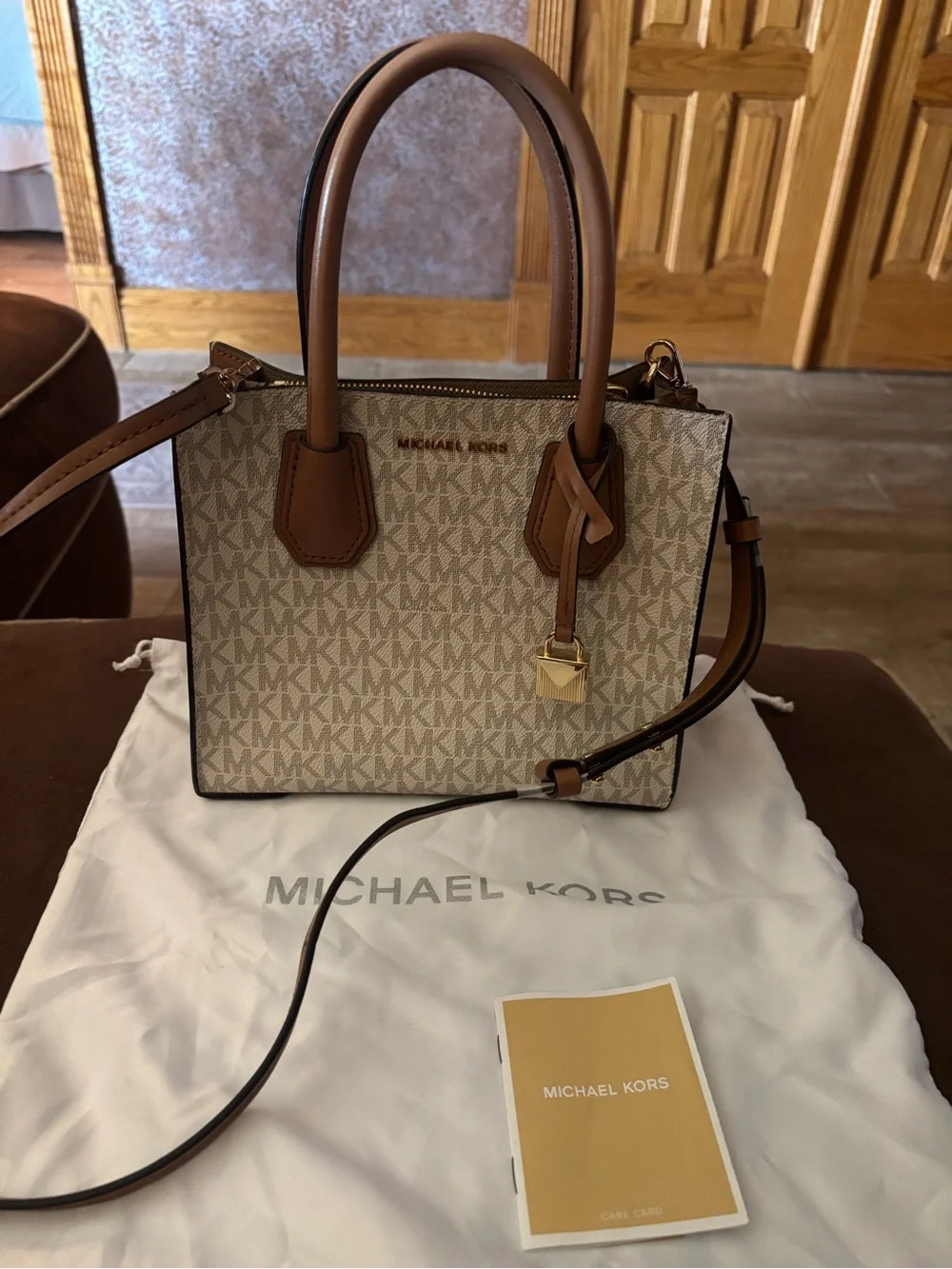 Michael Kors Beige/ Brown Signature Mini Satchel
